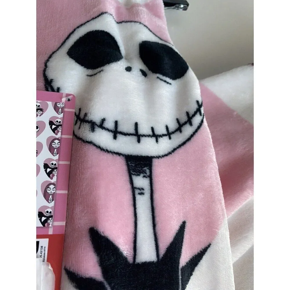 Nightmare Before Christmas Pink Heart Valentines Jack Sally Throw Blanket 50X70”